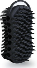 MtBoi Double-Sided Exfoliating Silicone Body Scrubber, 2-in-1 Bath Scrubber, Shampoo Brush, Silicone Loofah for All Skin Types, Shower Body Scrubber, Easy to Clean, Lather Well (Black)
