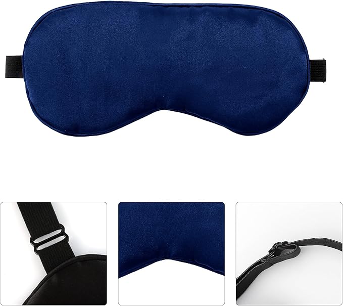 2 PCS Deep Blue Satin Sleep Masks, Adjustable Silk Eye Mask for Sleeping, Eye Sleep Shade Cover, Blind Folds Soft Breathable Blindfold for Play Party Games Airplane Travel Essentials Cover Gifts