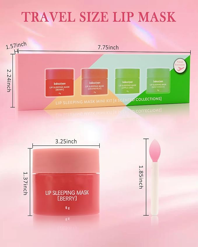 Lip Sleeping Mask Set-4 Pcs Moisturize & Nourish Lip Balm,Repair for Dry Cracked Lips,Deep Hydrating Lip Moisturizer Overnight Lip Blam,Treatment Lip Care Makeup Gift Kit for Women Men