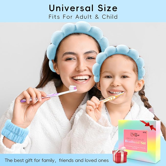 my novel things Spa Headband For Washing Face, Skincare headband and Wristband set With Hair Clips for Women Girls, Soft-Puffy Velvet Makeup Headbands Hair Band