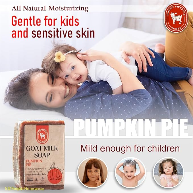 Honey Sweetie Acres Pumpkin Pie Goat Milk Soap - Handmade 5 oz Bar, Made with Natural Ingredients, Moisturizing & Gentle, Made in the USA