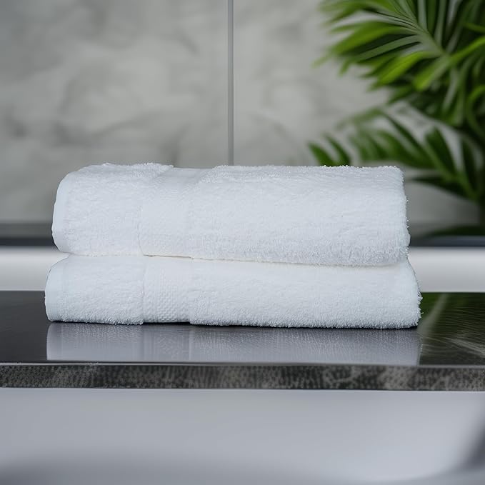 Commercial Bulk Pack of 12 Large Bath Towels – 100% Cotton Terry 24" x 50" – Ideal for Hotels, Salons, Gyms, Spas & Institutional Use – White