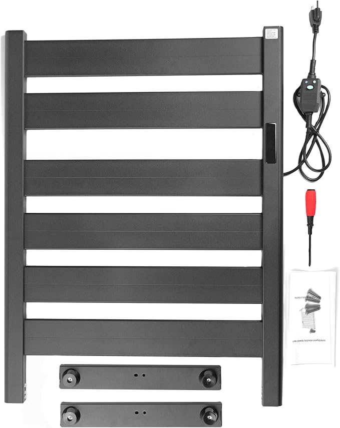 Towel Warmer for Bathroom, 6-Bar, Upgraded Extra-Wide Heating Area, Built-in Timer and Temperature Adjustment, Overheating Protection. Large Free-Standing Heated Towel Rack，Matte Black