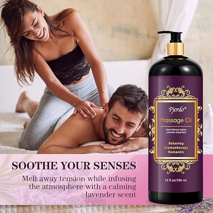 Pjordo 2 Pack Massage Oil for Massage Therapy, Lilac Oil, Lavender Massage Oil for Skin, with Massage Roller Ball, Natural Body Oil for Calming, Aromatic, Soothing, Spa Gift Set for Him Her