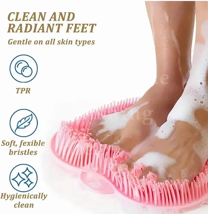 2-Pack Shower Foot Scrubber Mat, Strong Grip Silicone Back and Foot Washer with Suction Cups, No Bend Deep Clean Massage Pad for Seniors, Men, Women