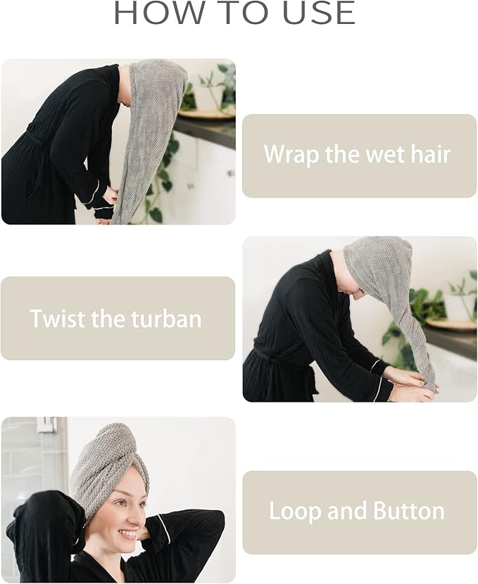 ROLSHOL Extra Large 4 Pack Microfiber Hair Towel Wrap for Women Super Absorbent & Quick Dry Hair Drying Towels with Button, Hair Turbans for Curly Hair Long & Short Hair - Anti-Frizz