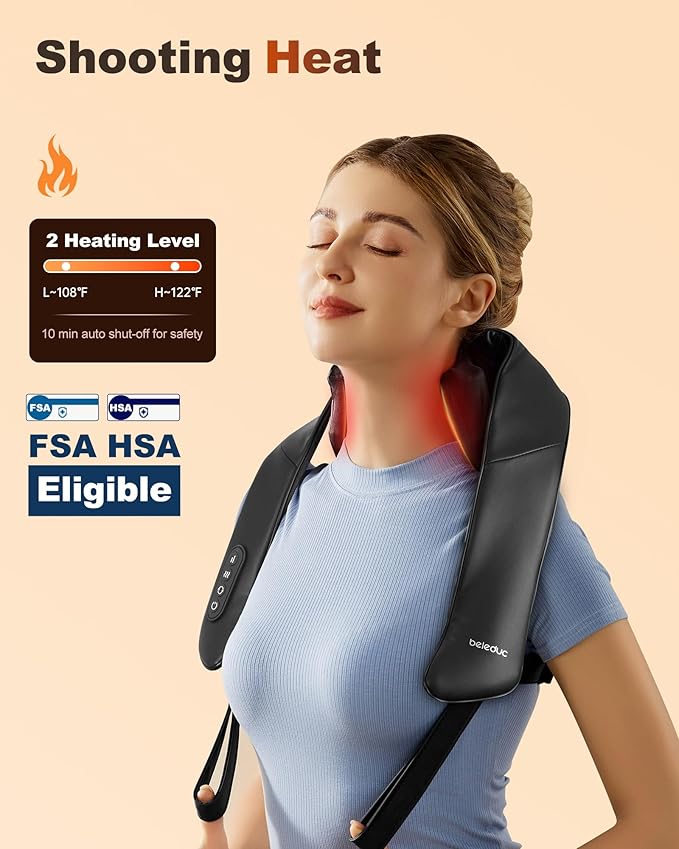 Beleduc Neck and Back Massager with Soothing Heat, FSA Eligible, Cordless Neck Shoulder Massager, Upgraded 4D Shiatsu Deep Kneading Massage for Back Shoulder