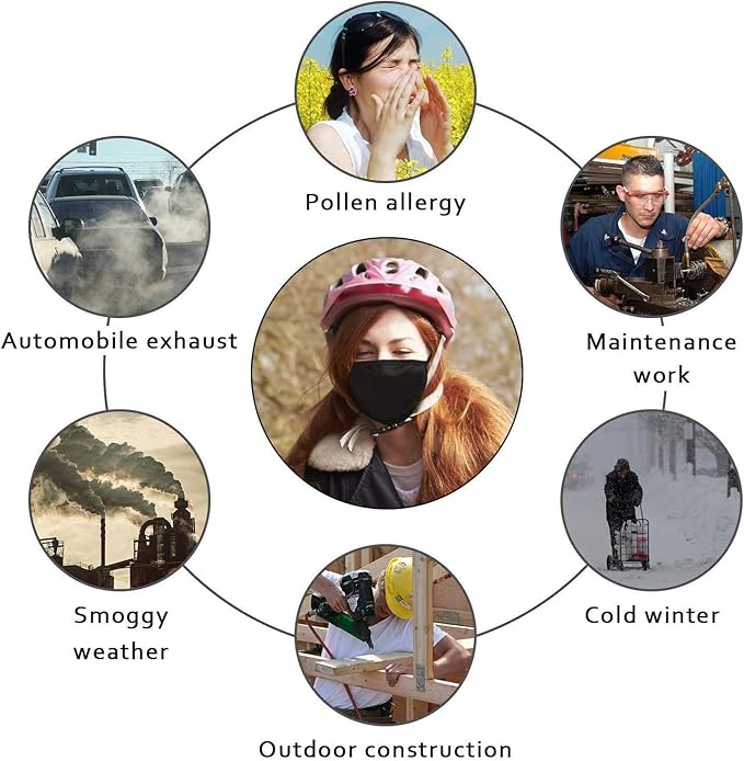 FECEDY 6pcs/Pack Black Mask Windproof Dustproof Masks Breathable Reusable Washed for Outdoor Sport Half Face Earloop Cotton Masks