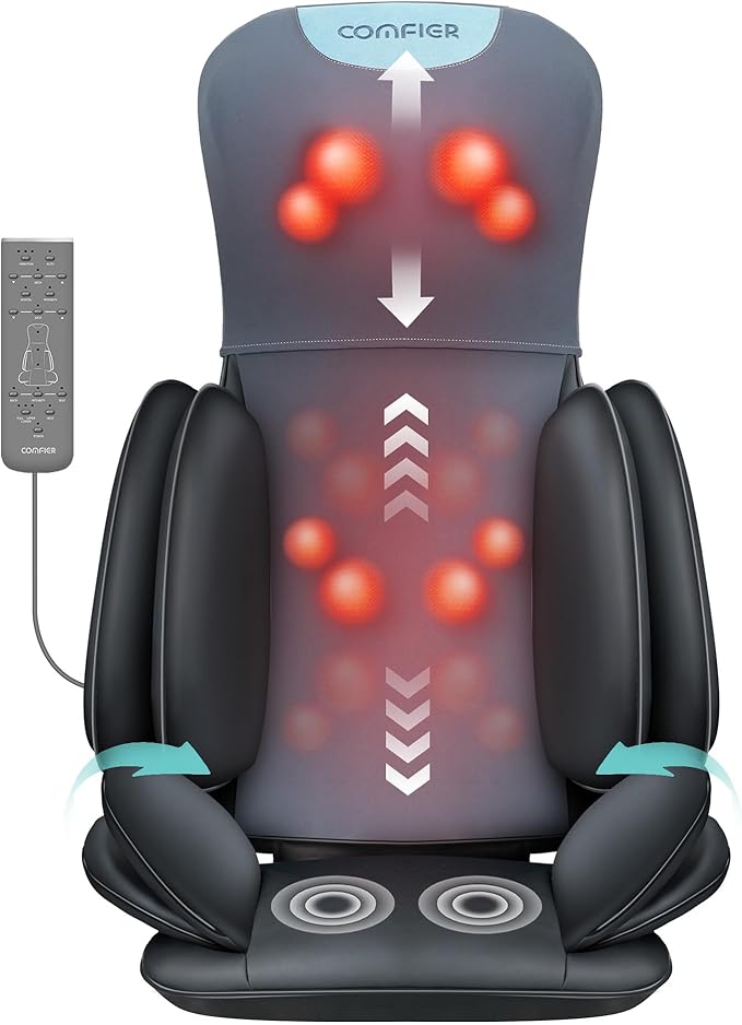 COMFIER Shiatsu Neck & Back Massager with Heat, Full Back Coverage Massage Chair Pad with 4D Kneading & Adjustable Neck Nodes, Waist & Hip Compression, Mother Day Gift for Mom