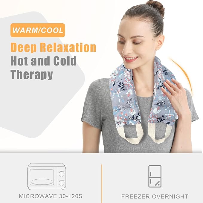 UNCN Long Wide Heating Pad for Neck and Shoulders Back 33x5.9in Microwavable Large Moist Heat Pack Warm Hot Compress Neck Wrap Weighted Bag Massage Reusable Herbal Nature Calming Portable Cotton