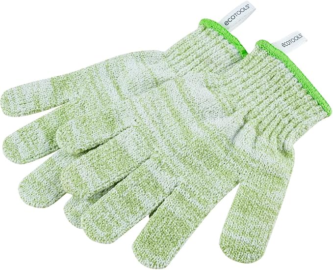 EcoTools Bath & Shower Gloves, Recycled Netting, Exfoliating, Gentle Cleansing for Whole Body, Fits All Hands, Green, 1 Pair