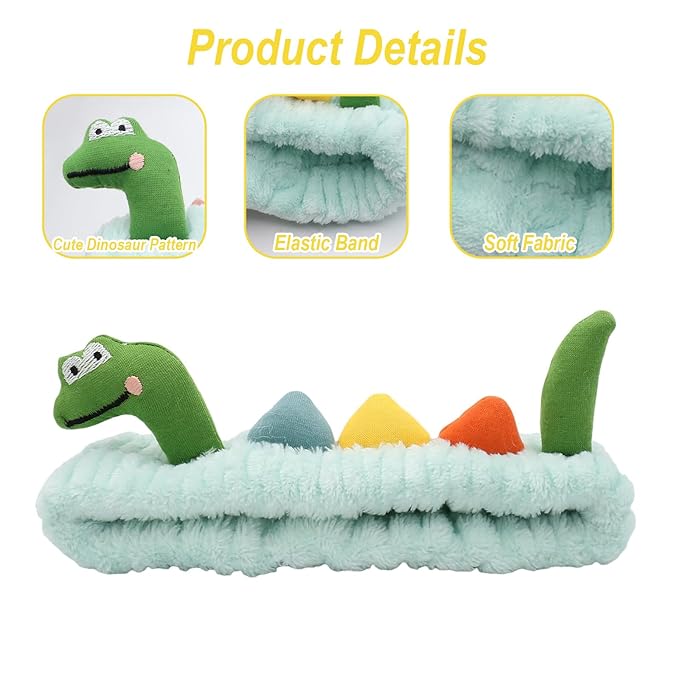 Funny Dinosaur Headband Cute Animal Cat Duck Frog Dinosaur Snail Kawaii Spa Headband Hair Accessories for Washing Face Shower Sports Beauty Skincare (Style 19)