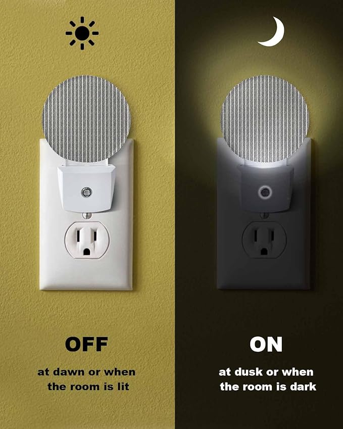 Night Lights Auto Sensor Gray Pinstripes Night Light Woven Denim Striped Round Lamp Plug-in LED Nightlights Dusk to Dawn for Living Room Bedroom Bathroom Hallway Wall Decor