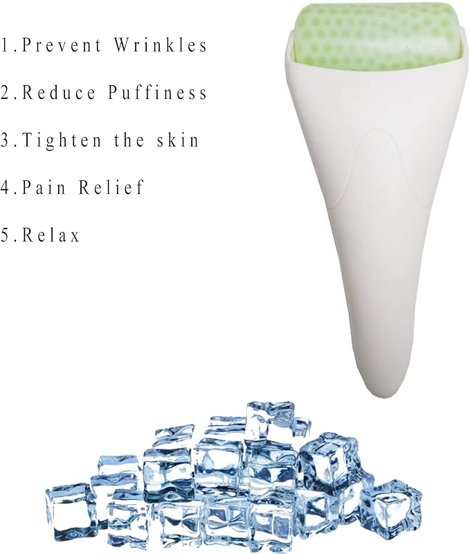 Chikoni 3 in 1 Ficial Face Ice Jade Roller and Gua Sha Tool, Natural Real Jade Anti-Wrinkle Face Eye Neck Massager Tool, Reduce Wrinkles, Puffiness, Migraine, Redness, Pain and Injury