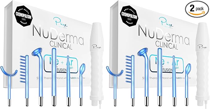 Pure Daily Care NuDerma Clinical Portable Skin Therapy Wand, Machine with 6 Fusion Neon + Argon Wands – Anti Aging - Clarifying - Skin Tightening & Radiance - Wrinkle Reducing (Pack of 2)