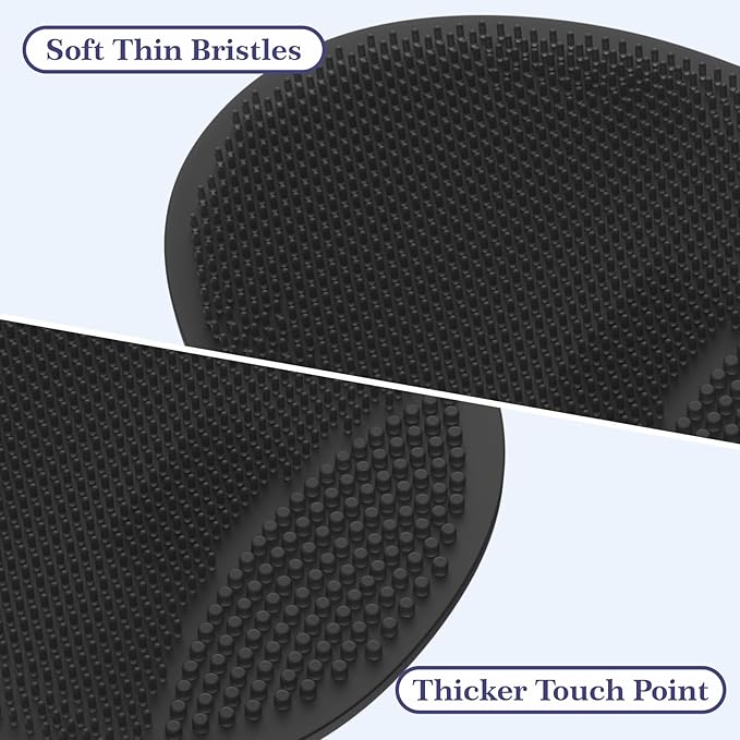Manmihealth Silicone Back Scrubber (Thin Bristles) & Shower Face Brush Set(3PCS), Gentle-Cleaning & Exfoliating Body Scrubber, Bath Glove, Face Scrubber Combination (Black)