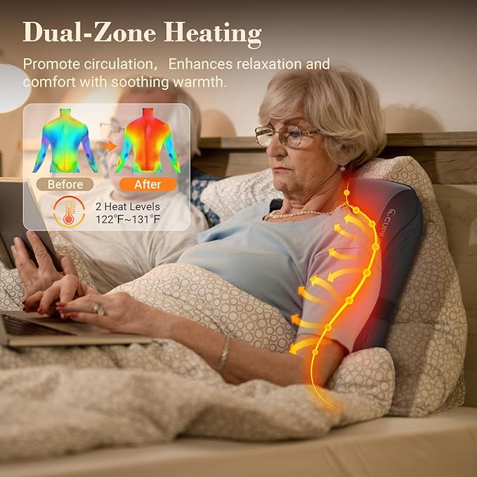 CuPiLo Back Massager for Pain Relief Deep Tissue FSA Eligible HSA, Upgrade 8 Massage Nodes for Upper and Lower Back, Shiatsu Back Massager with Heat for Chair, for Women Men(Corded)
