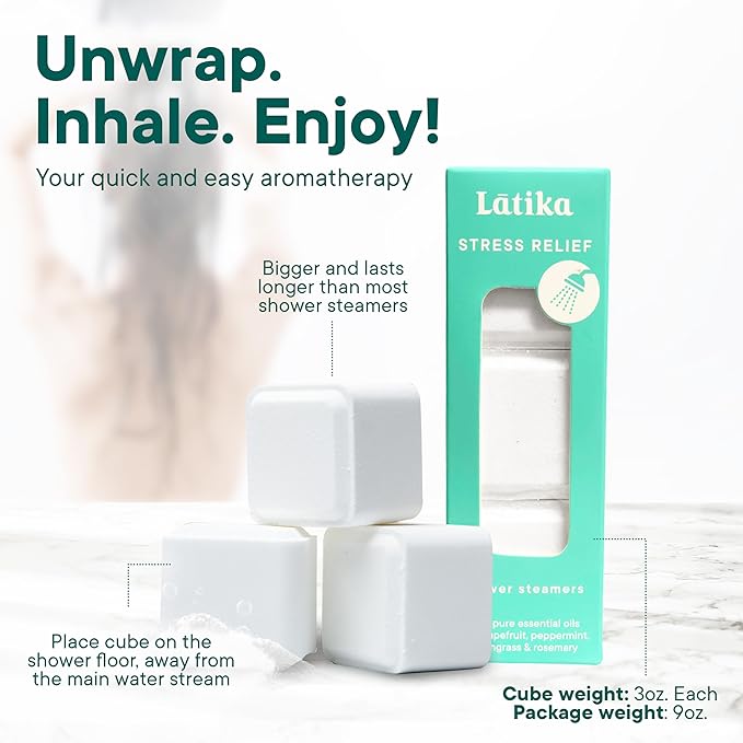 Latika Stress Relief Steamer - Aromatherapy with Pink Grapefruit, Peppermint, Lemongrass and Rosemary - Calming and Relaxing for Anxiety Relief, Spa Aromatherapy Hot Tub - Must-Haves for Women and Men