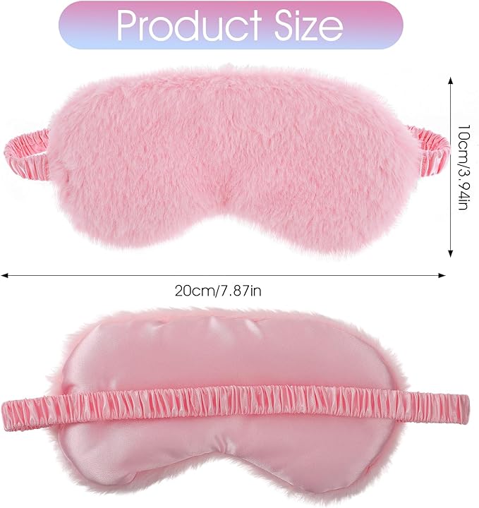 2 Pcs Plush Eye Mask Soft Sleeping Blindfold Eye Cover Comfortable Furry Faux Fur Sleeping Mask Satin Nap Night Eyeshade Cover for Women Men Gift (Pink, Red)