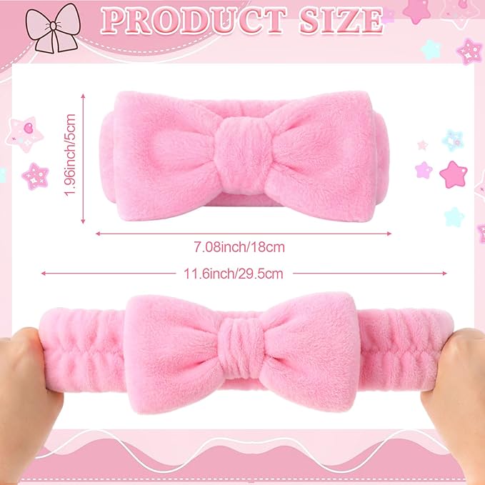 50 Pcs Pink Spa Headband Bulk Spa Sleepover Party Supplies for Washing Face with Removable Bow Makeup Elastic Bowknot Headband for Women Gifts Skincare Microfiber Hairband (Classic Style)