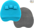2 Pack Soft Silicone Shower Brush, Body & Face & Short Hair Wash, Bath Exfoliating Skin Massage Scrubber, Dry Skin Brushing Glove Loofah, Fit for Sensitive and All Kinds of Skin (Blue+Gray)