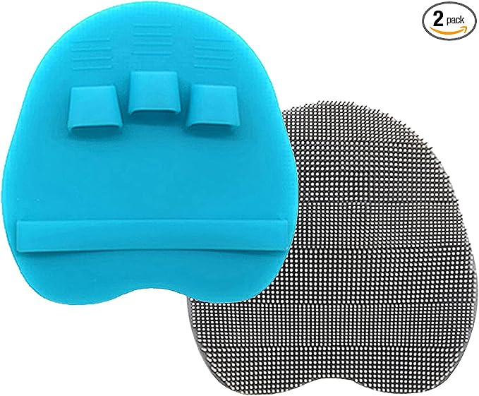 2 Pack Soft Silicone Shower Brush, Body & Face & Short Hair Wash, Bath Exfoliating Skin Massage Scrubber, Dry Skin Brushing Glove Loofah, Fit for Sensitive and All Kinds of Skin (Blue+Gray)