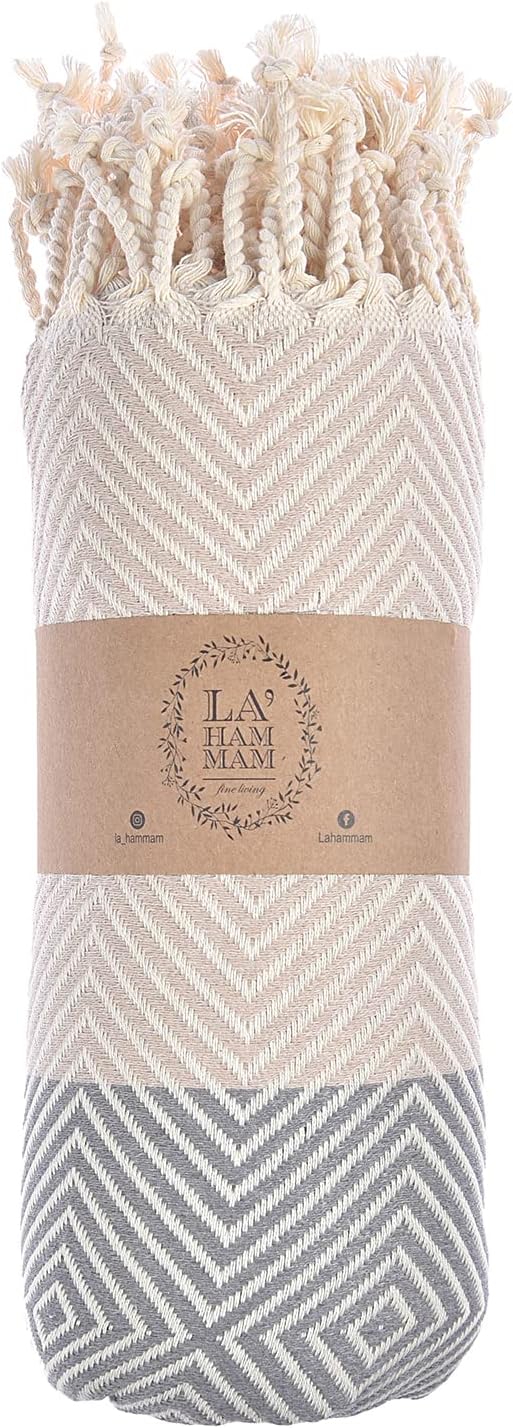 Beach Towel | Cotton Beach Towels, Easy to Carry, Sand Free, Highly Absorbent, Quick Dry, Turkish Towels for Travel Camping Bath Sauna Beach Gym Pool Yoga SPA by Lahammam, Design, Beige