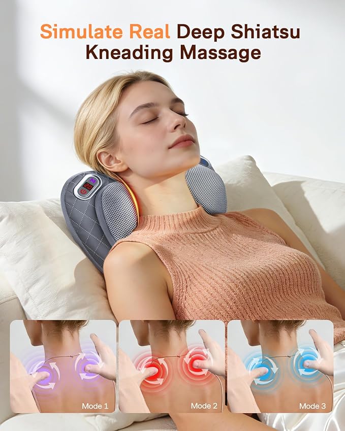 ALLJOY Cordless Neck and Back Massager with Heat & LCD Display - Rechargeable Shiatsu Massage Pillow for Muscle Pain Relief, Use While Charging, Gifts for Women Men