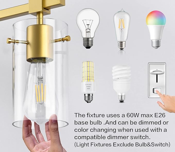 SOLFART Gold Bathroom Light Fixtures 2 Light Wall Light Fixtures Bathroom Vanity Light Over Mirror Vintage Light