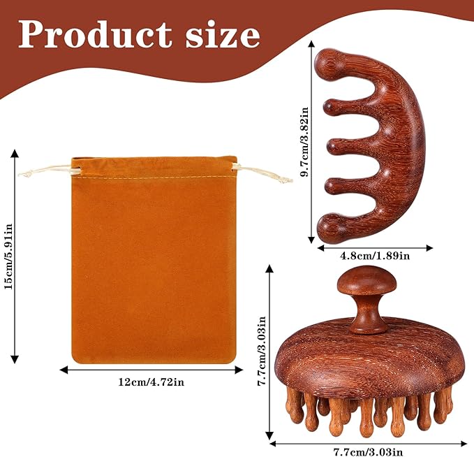 ElevateTech Wooden Scalp Massage Comb, Sandalwood Head Massager for Hair Growth & Relaxation Wooden Hair Brush Hairs Scrubber Portable Handheld Gua Sha Body Massage Tool for Men Women Spa