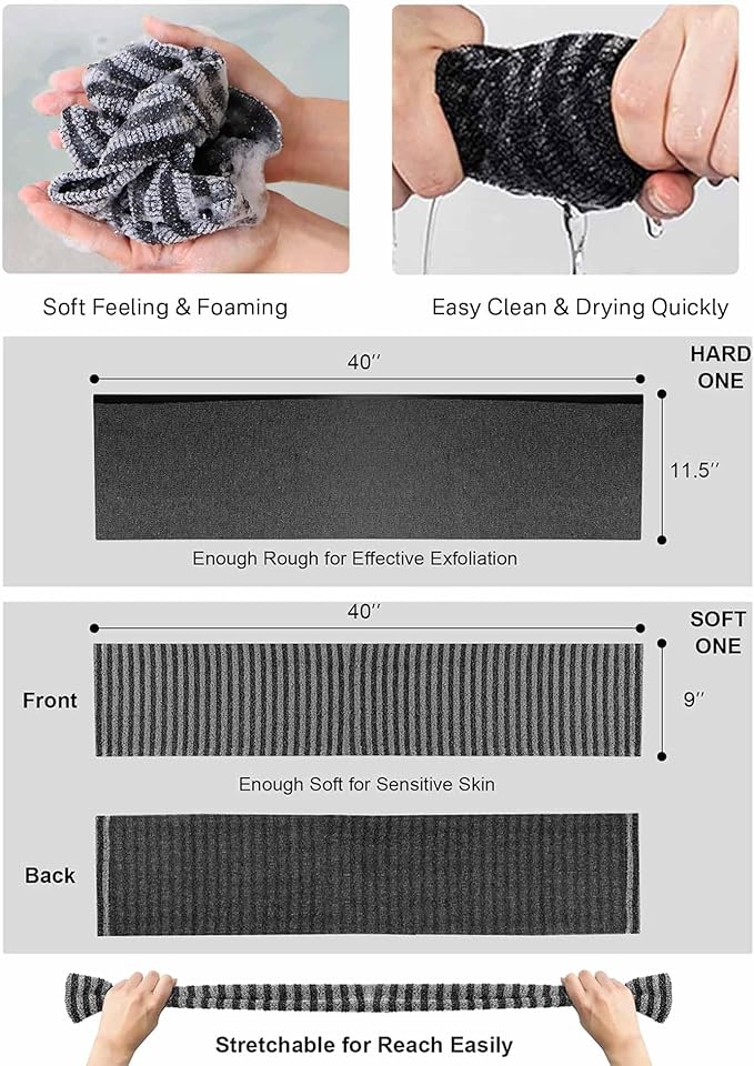 Yiclick Exfoliating Washcloth Towel - Exfoliating Body Scrubber, Back Scrubber for Shower, Loofah Sponge Wash Cloth, Korean Japanese & African Net Sponge Rag, Exfoliator Washer for Use in Shower Bath