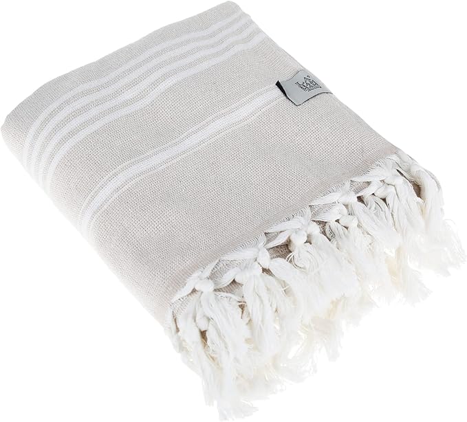 Beach Towel | Cotton Beach Towels, Easy to Carry, Sand Free, Highly Absorbent, Quick Dry, Turkish Towels for Travel Camping Bath Sauna Beach Gym Fitness Pool Yoga SPA by Lahammam, Asena, Beige