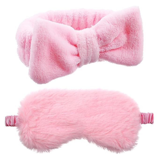 36 Pcs Spa Headband for Women, Makeup Cosmetic Headband for Women 12 Spa Headbands Plush Sleep Eye Mask 12 Clear Cosmetic Bags Sleepover Party Supplies for Girls Christmas Spas Party Favors