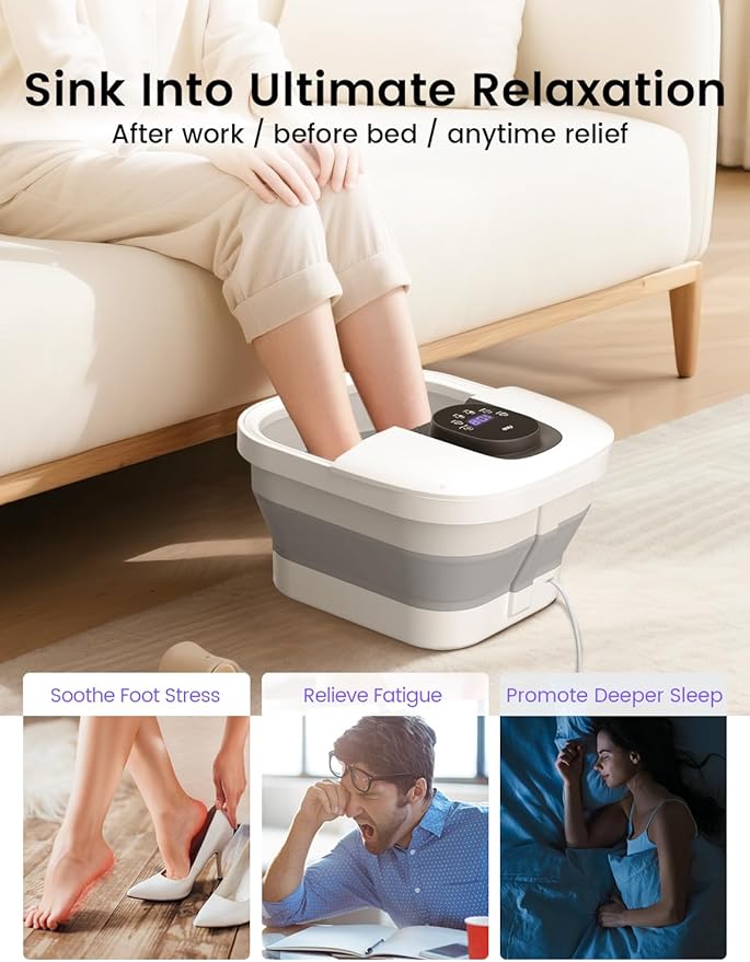 RIKE Collapsible Foot Spa with Fast PTC Heating and Massage, 14 Temp Control Precise Heated Foot Bath, Smart Digital Touch Screen & Ambient Light, Space-Saving Design, Ideal Mothers Day Gifts for Mom