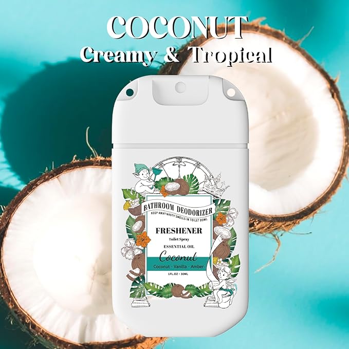 Pocket Size Toilet Spray with Removable Hook,30ml Travel Essentials Variety 3 Pack, Bathroom Odor Eliminator for Poop - Ocean Coconut Peony Scent