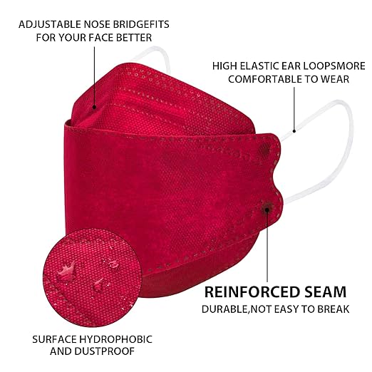Borje KN95 Face Masks for Adults 50 Pack, 5-Ply Red Disposable Face Mask Against PM 2.5 Smoke & Dust, Filtration Efficiency 95%