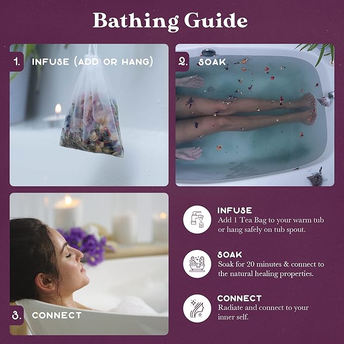 Astral Blend Bath Tea by Purple Canyon | 3 Purifying Bath Soaks with Sage, Rose, Lemongrass, and Rosemary | Stress Relief Gifts for Women
