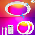 2 Pack Rechargeable Motion Sensor Ceiling Light with 12 RGB Colors and Cool White Lights, Battery Operated Ceiling Light with Remote, Magnetic Motion Sensor Lamp for Closet Pantry Hallway Porch