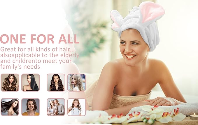 fhgnysm 2 Packs Microfiber Hair Towel, Hair Turbans for Wet Hair, Drying Hair Wrap Towels for Curly Hair Woman Anti Frizz,Head Towel to Dry Hair Quickly(White)