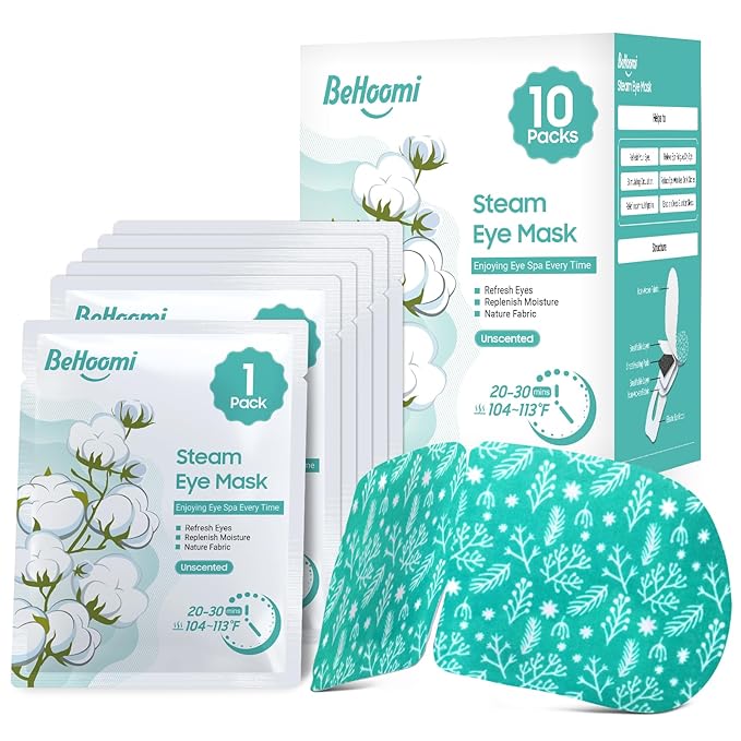 BeHoomi Steam Eye Mask, 10Packs Heated Eye Mask, Self Heating Disposable SPA Warm Compress for Eyes Sleep Mask, Travel Essentials & Relaxation Gifts for Women, Mothers Day Gifts (Unscented)