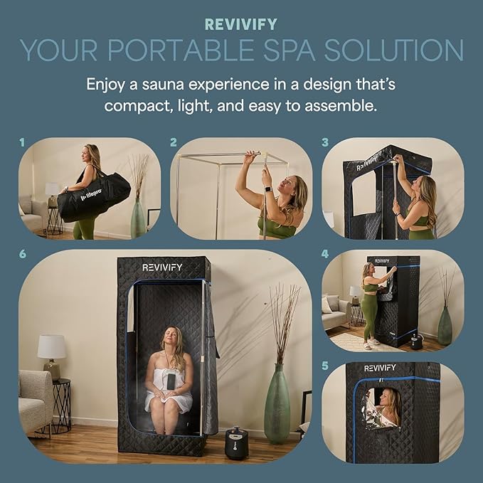 LifePro Revivify Mini Portable Sauna for Home with 2.6L Steamer, Essential Oils and App Control – Full Body Steam Room with Adjustable Heat Levels & Timer – Easy-to-Use at Home Sauna Tent Portable