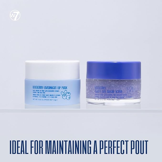 W7 Sweet Dreams Lip Scrub & Overnight Lip Mask Duo - 2 Piece Gift Set - Blueberry Flavour - Exfoliate, Condition, Soothe & Hydrate