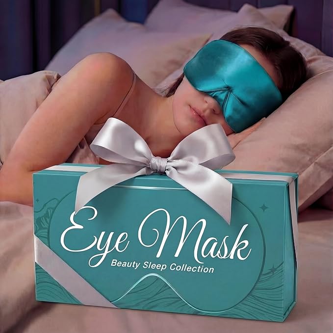 SLEEP SANCTUARY 100% Pure Mulberry Silk Sleep Mask - 22 Momme Light Blocking Hook & Loop Silk Eye Mask for Sleeping - Secure Fit for Side Sleepers, Women & Men - Cloud Soft (Peacock Blue)