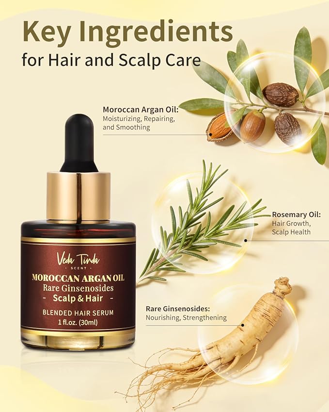 Rosemary Hair Growth Oil Set - Scalp Massager Applicator and Moroccan Argan Oil-Infused Serum for Hair Regrowth and Scalp Health Care