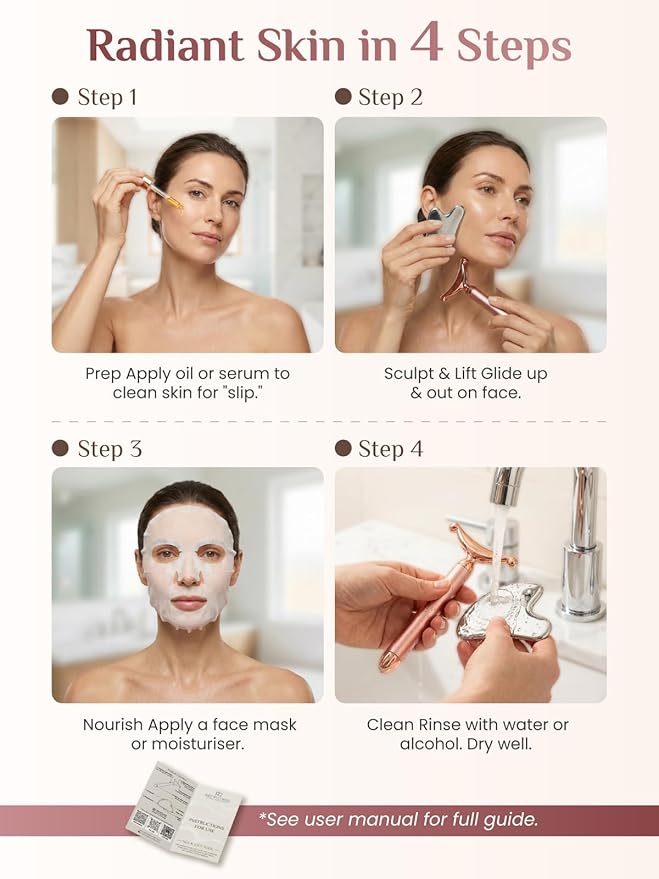 Rena Chris Gua Sha & Neck Lift Tool - Manual Face Massager & Jawline Sculptor for Puffiness - Handheld Stainless Steel Set for Skin Firming & Fine Lines