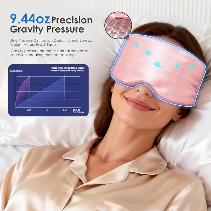 Weighted Eye Mask for Sleeping, Soft Minky Sleep Mask for Side Sleeper with Adjustable Buckle, 100% Blockout Design, Ideal for Meditation, Relaxation and Travel, Includes Storage Pouch (Pink)