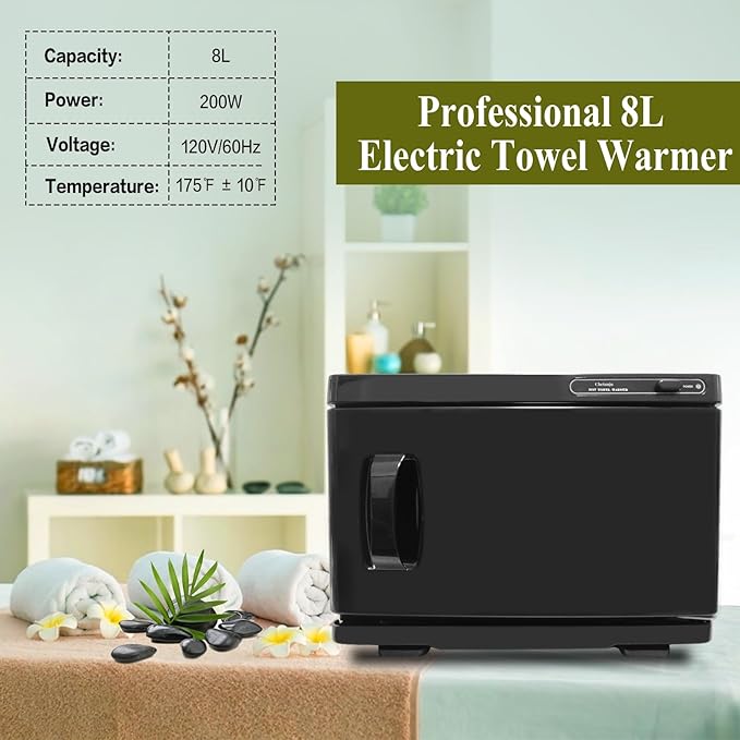 Towel Warmer,Towel Steamer for Facial, Professional Spa Hot Towel Warmer 8L, Small Towel Warmer Cabinet, Towel Warmer for Facial caddy for Salon,Spa, Massage Use(*black)