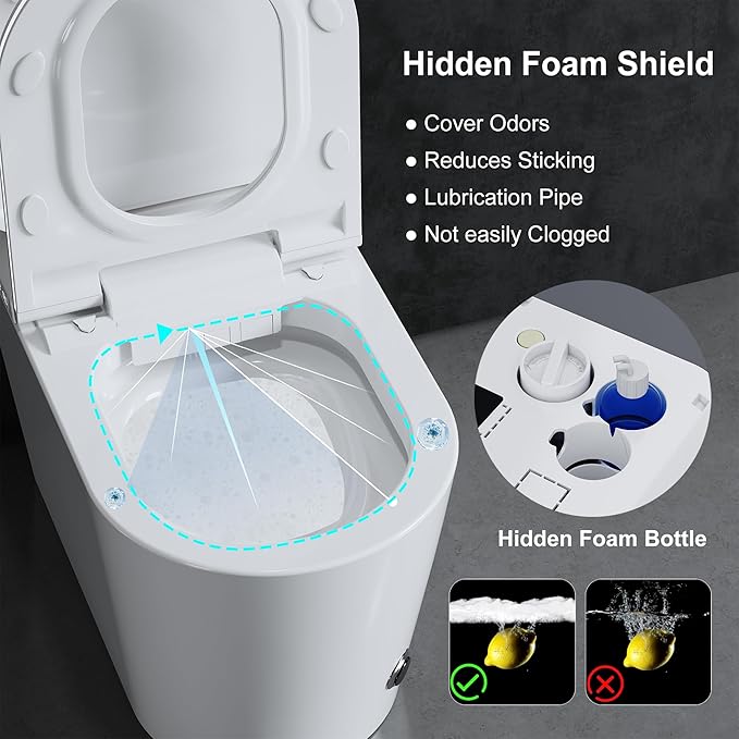 TDH Smart Toilet with Bidet Built in,Foam Shield, Blackout Flushing,Heated Seat with Instant Water, Aromatherapy Tablet,Foot Sensor Auto Open/Close,Ambient Lighting for Bathrooms