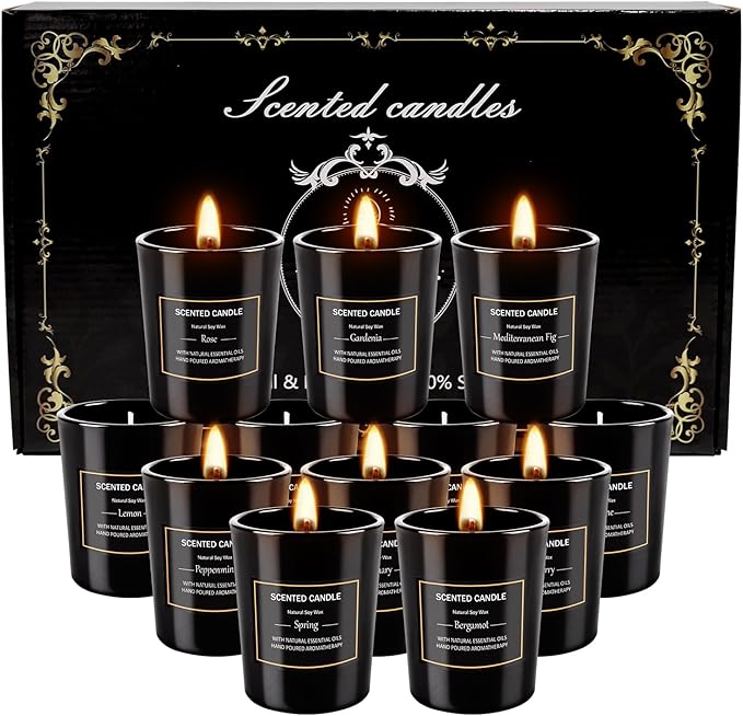 12 Pack Scented Black Candles Gift Set, Natural Soy Wax Aromatherapy Candles for Home, 12 Fragrances, Perfect for Stress Relief, Meditation, Bathroom, Bedroom, Birthday Gifts for Women & Men