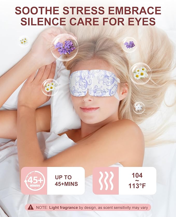 Steam Eye Masks Disposable 24 Pack, 45+ Min Self Heating Eye Mask for Dry Eyes Dark Circles Puffy for Sleep Travel Office, Warming Rest Eye Mask Best Gifts for Women and Loved Ones (Lavender)